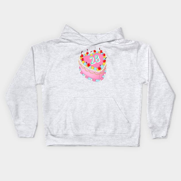 28th Birthday cake Kids Hoodie by Poppy and Mabel